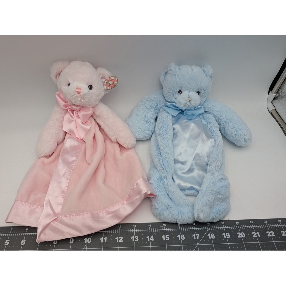 Bearington Baby Teddy Bear Security Blanket Pink Blue‎ Lot of 2 Stuffed Animal